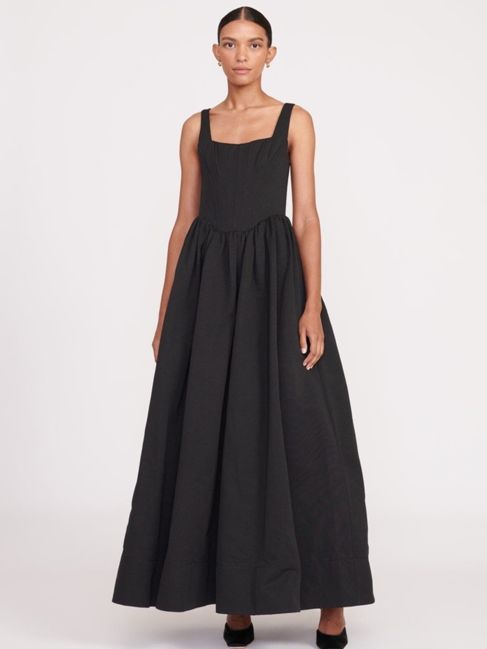 STAUD Landscape Maxi Dress Black Corset Bodice Gown Size 2